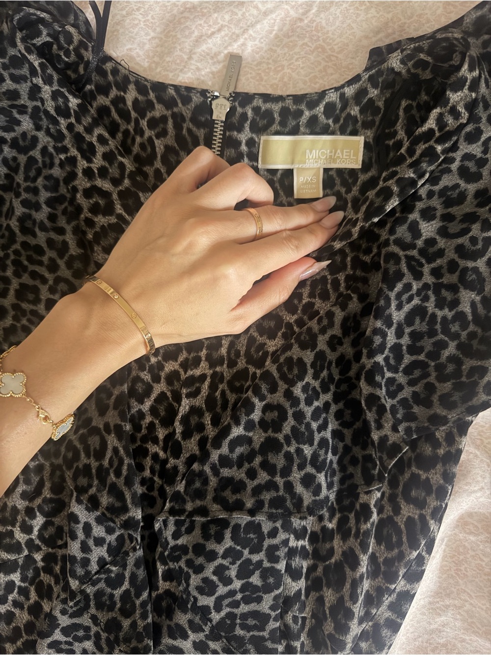 Michael Kors Black and Gray Leopard-Print Blouse